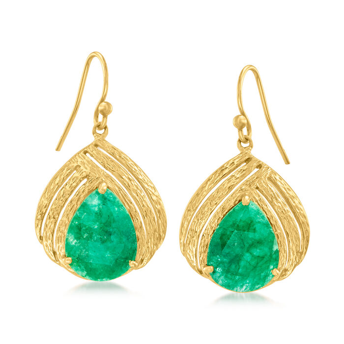 14.00 ct. t.w. Emerald Drop Earrings in 18kt Gold Over Sterling