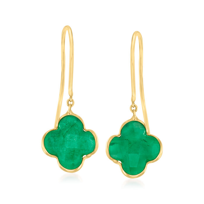 Italian 3.60 ct. t.w. Emerald Clover-Shaped  Drop Earrings in 14kt Yellow Gold
