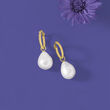 12x10mm Cultured Baroque Pearl Hoop Drop Earrings in 14kt Yellow Gold