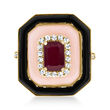 .90 Carat Ruby and .29 ct. t.w. Diamond Ring with Pink Opal and Onyx in 14kt Yellow Gold