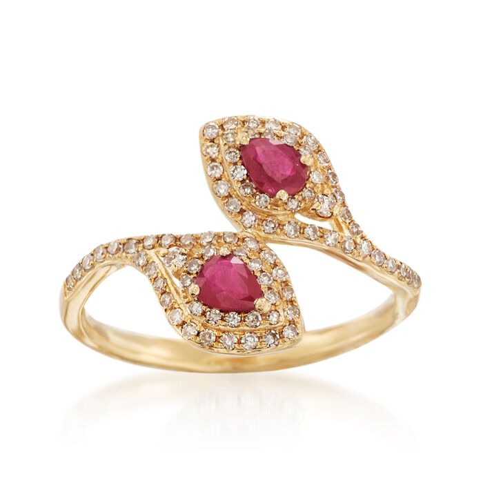 .40 ct. t.w. Ruby and .32 ct. t.w. Diamond Bypass Ring in 18kt Yellow Gold