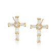 .53 ct. t.w. Baguette and Round CZ Cross Earrings in 18kt Gold Over Sterling