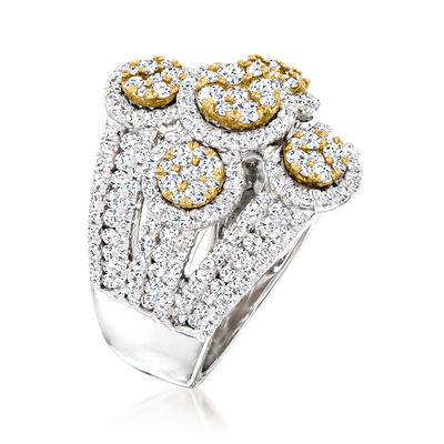 2.00 ct. t.w. Diamond Multi-Row Cluster Ring in 18kt Two-Tone Gold