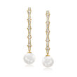 8mm Cultured Pearl and .42 ct. t.w. Diamond Drop Earrings in 14kt Yellow Gold