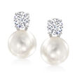 Italian 10.5-11mm Cultured Pearl and 1.50 ct. t.w. CZ Drop Earrings in Sterling Silver