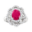 2.20 Carat Ruby and .76 ct. t.w. Diamond Flower Ring in 14kt White Gold