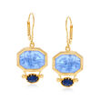 Italian Tagliamonte Blue Venetian Glass Intaglio and Lapis Drop Earrings in 18kt Gold Over Sterling