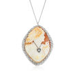 C. 1980 Brown Shell Cameo Pendant Necklace with Diamond Accent in 10kt and 14kt White Gold
