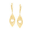 Italian 14kt Yellow Gold Heart Lace Marquise-Shaped Drop Earrings