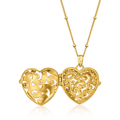 18kt Gold Over Sterling Heart Locket Necklace with Diamond Accent