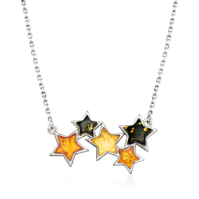 Multicolored Amber Stars Necklace in Sterling Silver