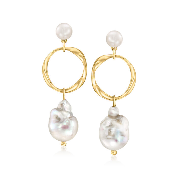 6.5-13mm Cultured Baroque Pearl Drop Earrings in 18kt Gold Over Sterling