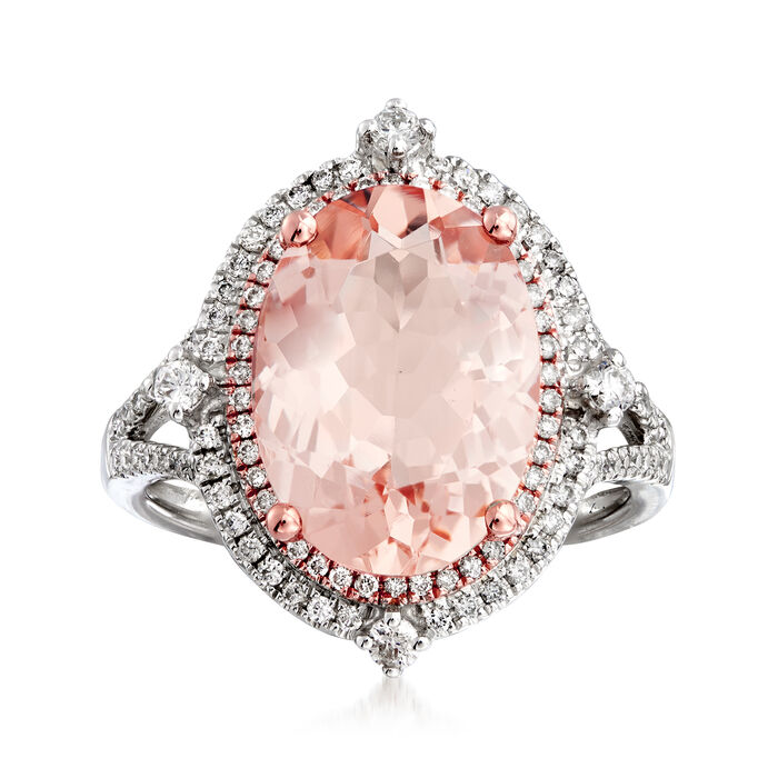 5.75 Carat Morganite and .45 ct. t.w. Diamond Ring in 14kt Two-Tone Gold