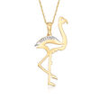 14kt Yellow Gold Cut-Out Flamingo Pendant Necklace with Diamond Accents