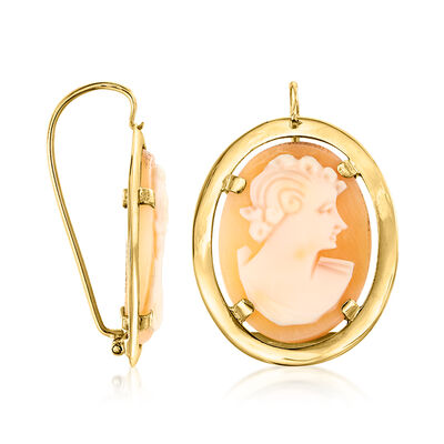 C. 1965 Vintage Orange Shell Cameo Earrings in 18kt Yellow Gold