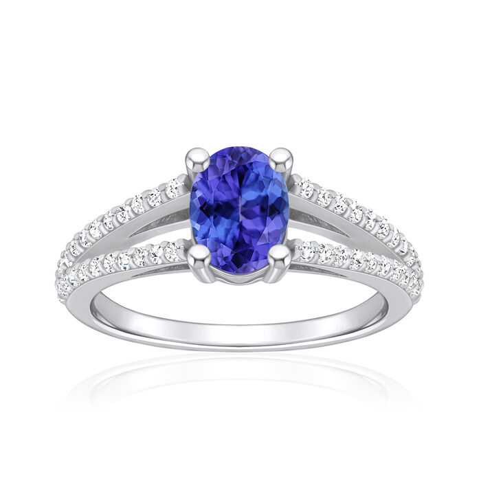1.20 Carat Tanzanite Ring with .28 ct. t.w. Diamonds in 14kt White Gold