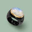 Moonstone and Black Agate Ring with 14kt Yellow Gold