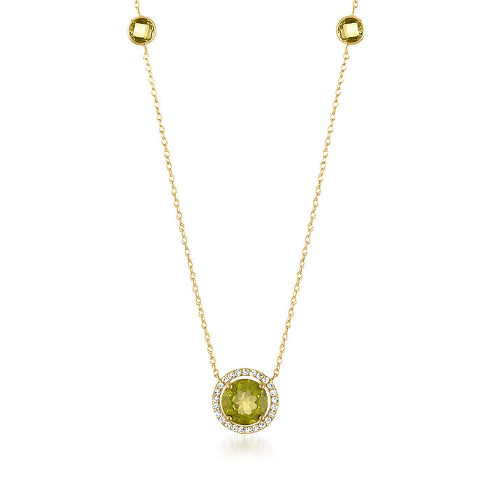 2.50 ct. t.w. Peridot Station Necklace with .12 ct. t.w. Diamonds in 14kt Yellow Gold