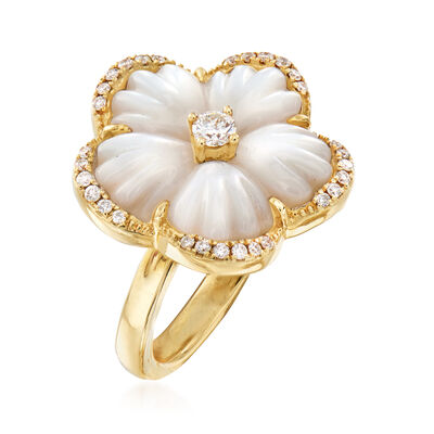 Mother-of-Pearl and .38 ct. t.w. Diamond Flower Ring in 14kt Yellow Gold