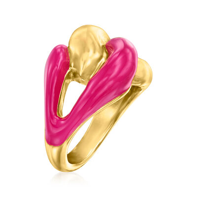 Italian Pink Enamel Link Ring in 18kt Gold Over Sterling