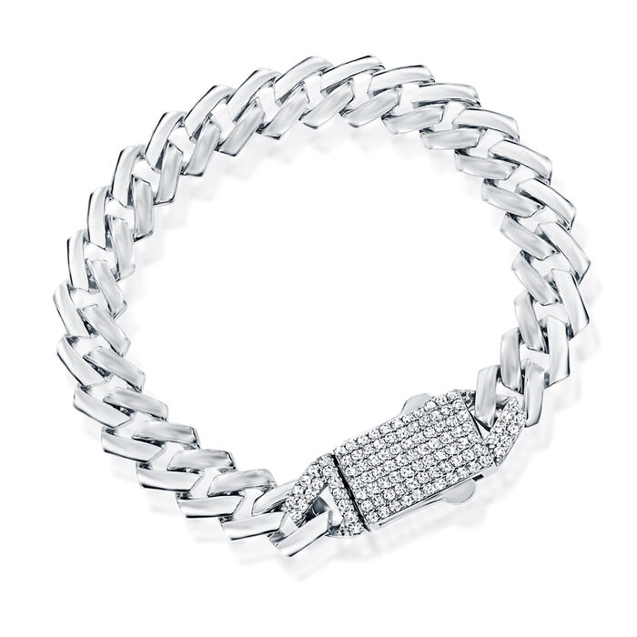 Men's .90 ct. t.w. Pave CZ Monaco-Link Bracelet in Sterling Silver