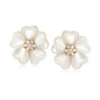 C. 1990 Vintage Mother-Of-Pearl and .50 ct. t.w. Diamond Flower Earrings in 18kt Yellow Gold 