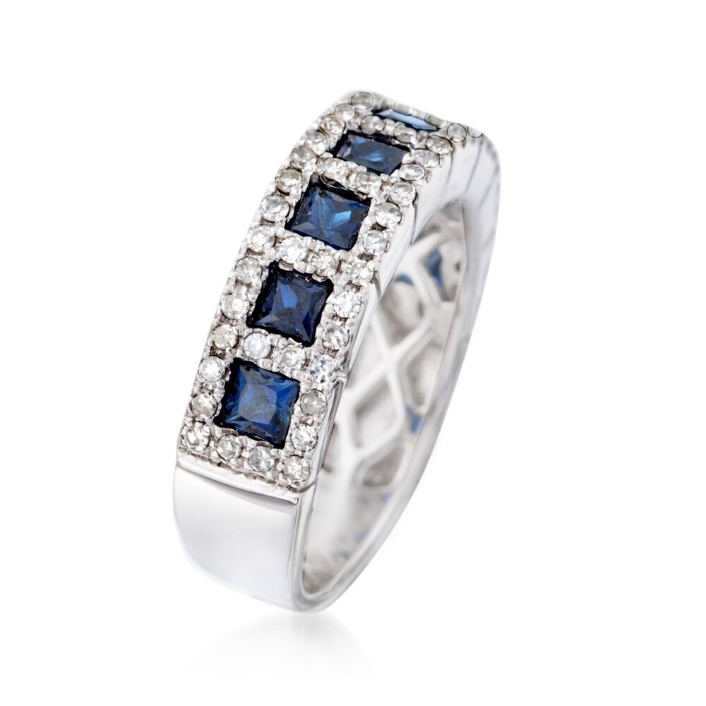1.40 ct. t.w. Sapphire and .68 ct. t.w. Diamond Ring in 14kt White Gold ...