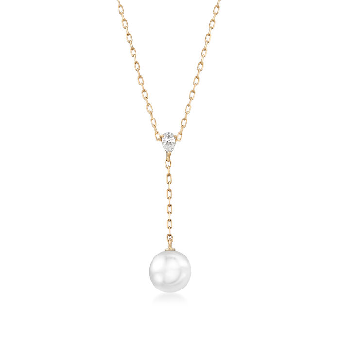 Mikimoto 7.5mm A+ Akoya Pearl Y-Necklace with Diamond Accent in 18kt Yellow Gold