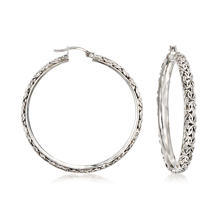 Sterling Silver Extra-Large Byzantine Hoop Earrings