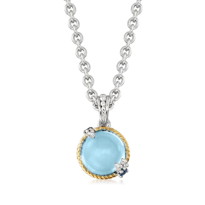 Andrea Candela &quot;Dulcitos&quot; 4.80 Carat Swiss Blue Topaz and .11 ct. t.w. Sapphire Pendant Necklace in Sterling Silver and 18kt Yellow Gold