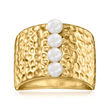 3.5-4mm Cultured Pearl Stripe Ring in 18kt Gold Over Sterling