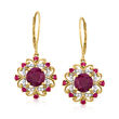 4.30 ct. t.w. Ruby and .12 ct. t.w. Diamond Drop Earrings in 14kt Yellow Gold