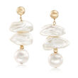 Cultured Baroque and Near-Round Pearl Drop Earrings in 14kt Yellow Gold