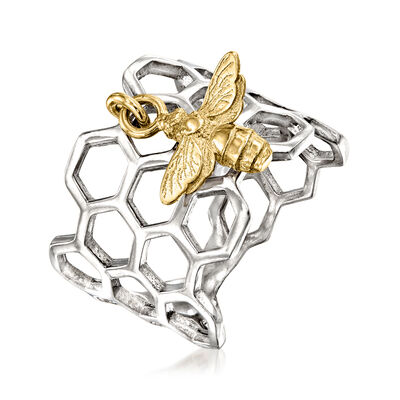 Italian Two-Tone Sterling Silver Bumblebee and Hive Charm Ring