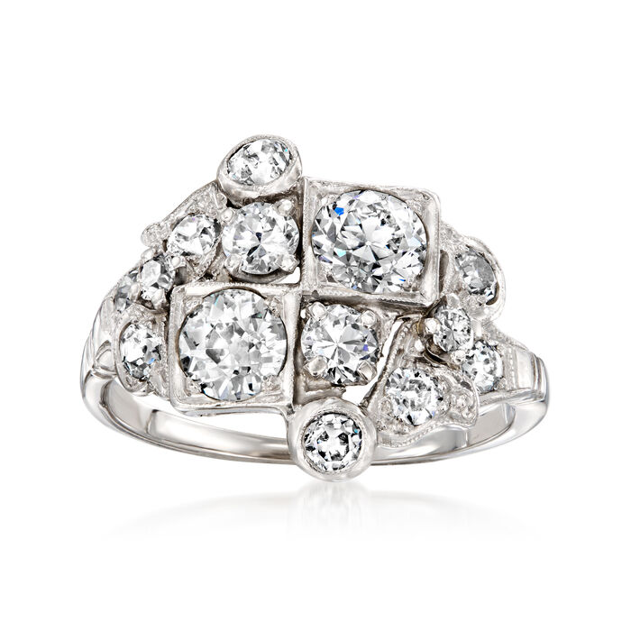 C. 1950 Vintage 1.65 ct. t.w. Diamond Cluster Ring in Platinum