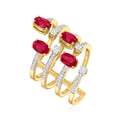 2.10 ct. t.w. Ruby and .47 ct. t.w. Diamond Open-Space Ring in 14kt Yellow Gold