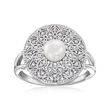 5.5-6mm Cultured Pearl and .11 ct. t.w. Diamond Ring in Sterling Silver