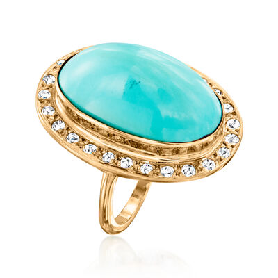 C. 1980 Vintage Turquoise and .50 ct. t.w. Diamond Ring in 14kt Yellow Gold