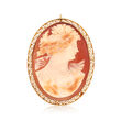 C. 1950 Vintage Pink Shell Cameo Pin/Pendant in 14kt Yellow Gold