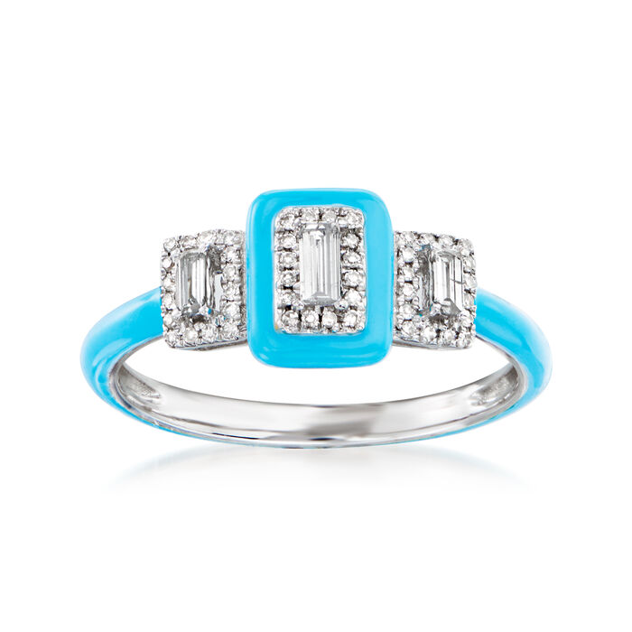.25 ct. t.w. Diamond Ring with Turquoise Enamel in 18kt White Gold