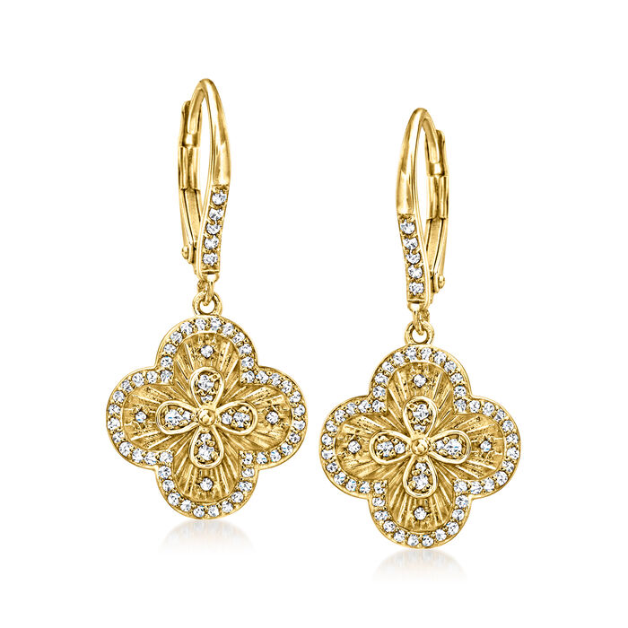 .50 ct. t.w. Diamond Clover Drop Earrings in 18kt Gold Over Sterling