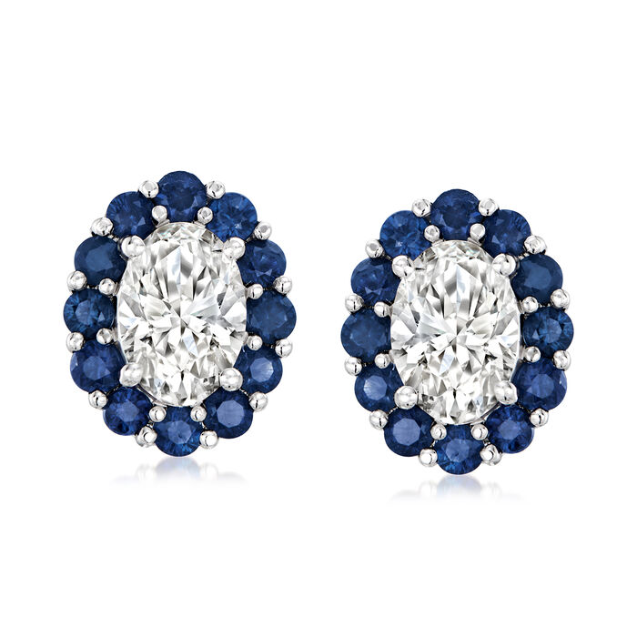 1.00 ct. t.w. Lab-Grown Diamond Stud Earrings with .70 ct. t.w. Sapphires in 14kt White Gold