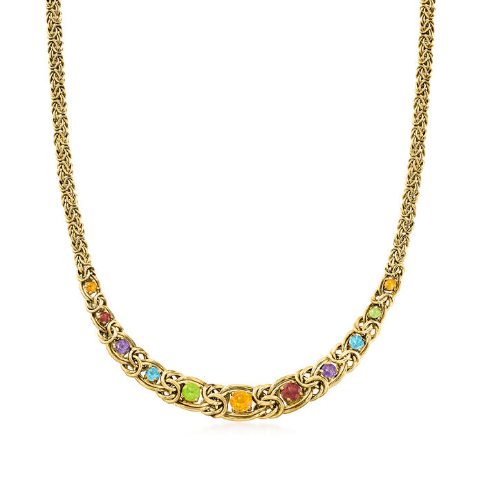 3.50 ct. t.w. Multi-Gemstone Graduated Byzantine Necklace in 18kt Gold Over Sterling