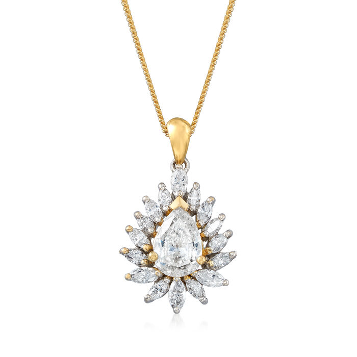 C. 2018 Vintage 2.11 ct. t.w. Certified Diamond Pendant Necklace in 18kt Two-Tone Gold