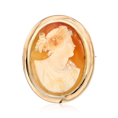 C. 1960 Vintage Brown Shell Cameo Pin/Pendant in 10kt Yellow Gold