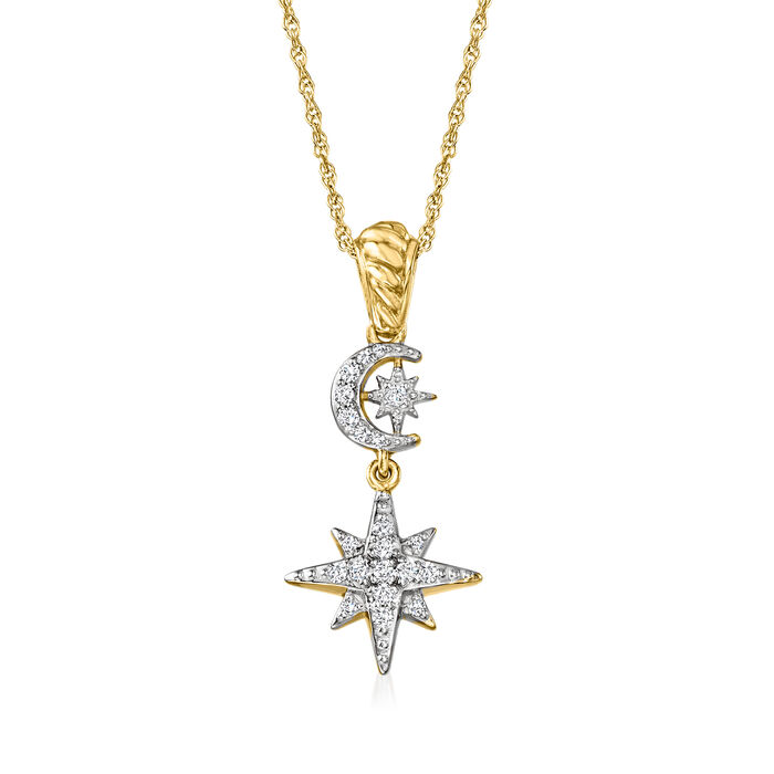 .20 ct. t.w. Diamond Star and Moon Pendant Necklace in 18kt Yellow Gold Over Sterling Silver
