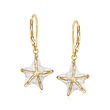 Italian White Enamel Starfish Drop Earrings in 14kt Yellow Gold