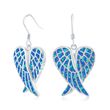 Blue Synthetic Opal Angel Wings Drop Earrings in Sterling Silver