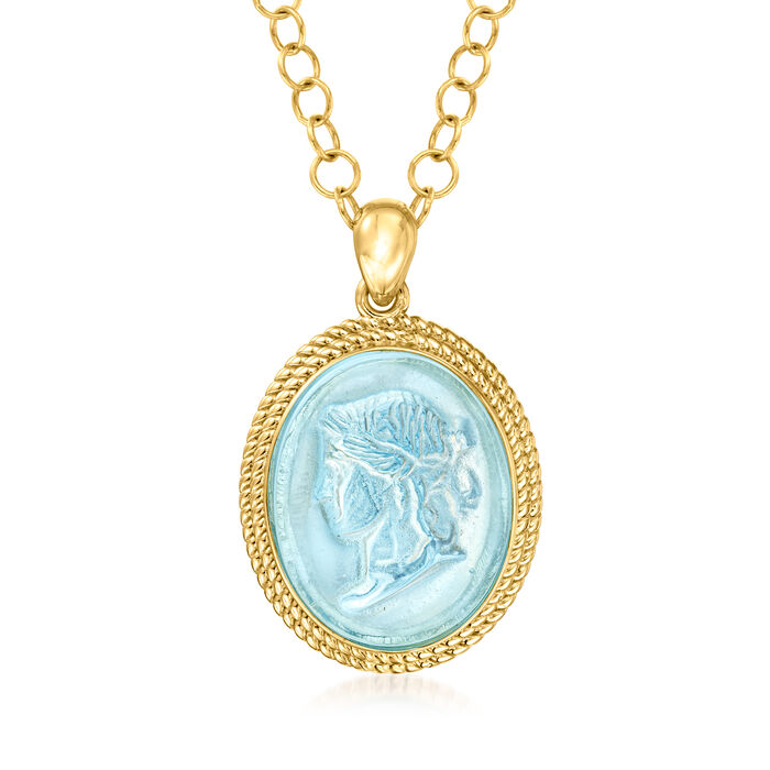 Italian Tagliamonte Blue Venetian Glass Pendant Necklace in 18kt Gold Over Sterling