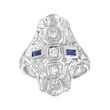 C. 1950 Vintage .25 ct. t.w. Diamond Dinner Ring with .18 ct. t.w. Synthetic Sapphires in 14kt White Gold